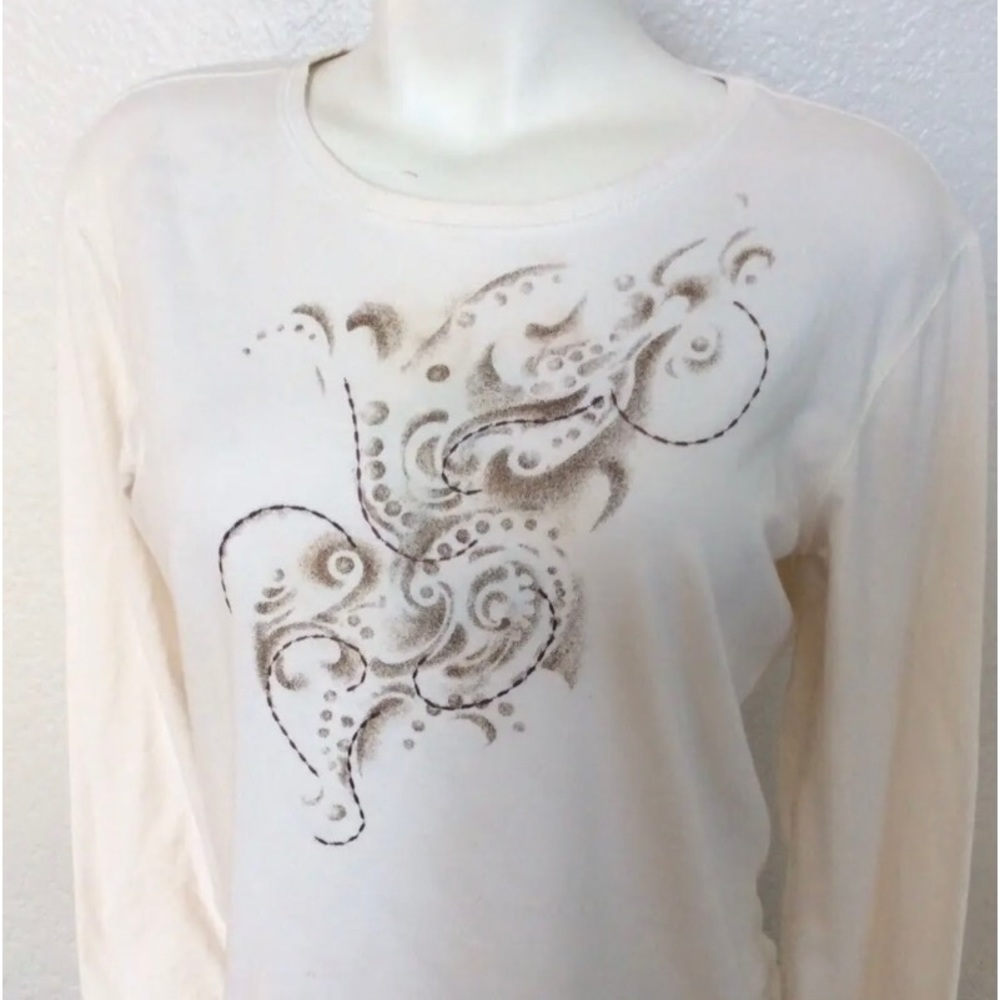 🥥 Chico's Zenergy Ivory Long Sleeve Round Neck Cotton Blend Tee. 2, L, 12/14